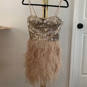 Sequin and feather mini dress